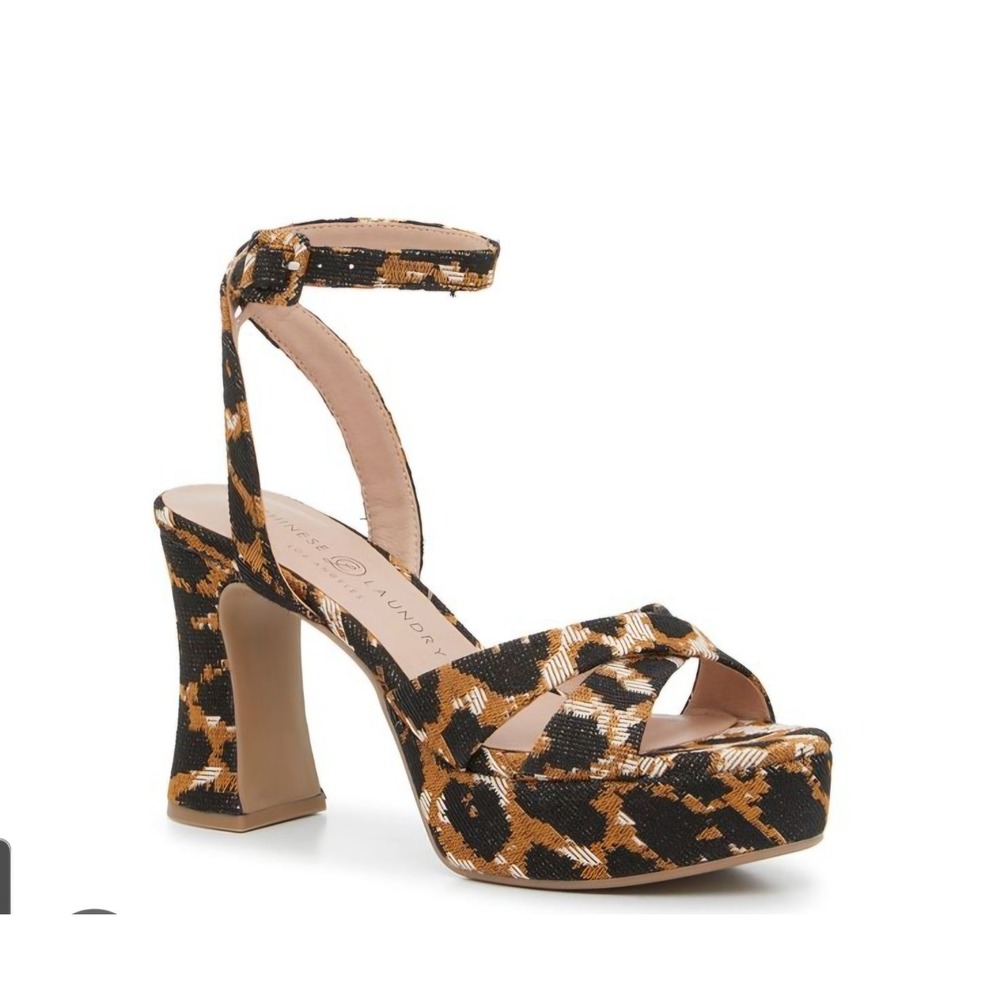 Chinese Laundry Thorie Sandals Womens 6.5 Brown‎ Leopard Platform Block Heel